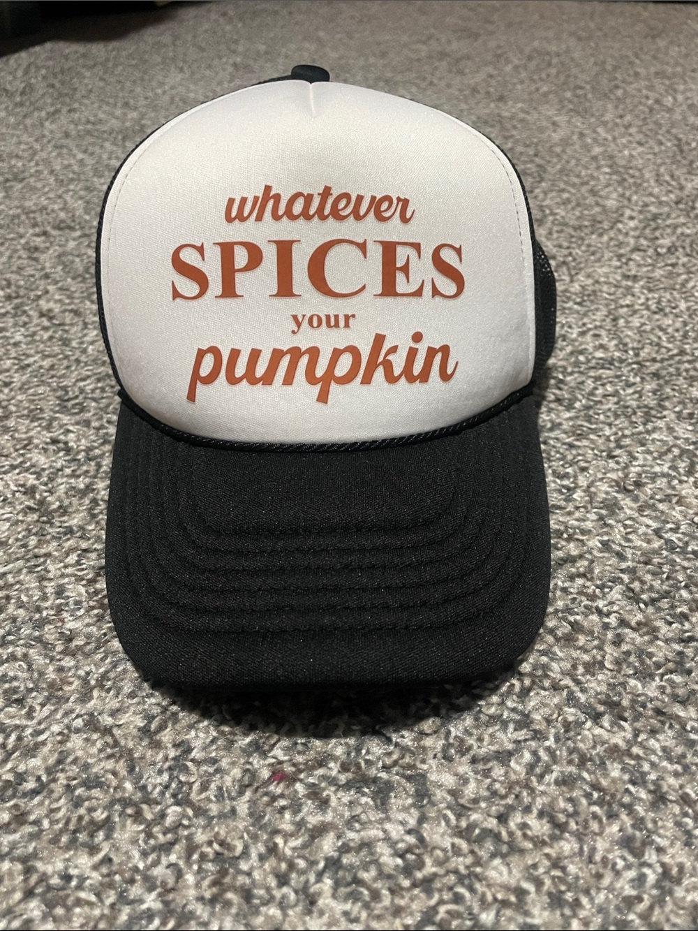 Whatever Spices Your Pumpkin Trucker Hat - Black & White